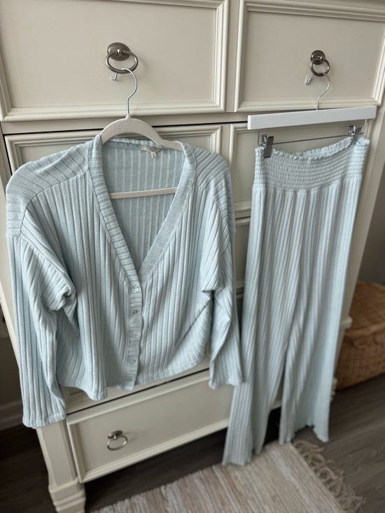 Z Supply Other - Z Supply Light Mint Ribbed Pajama Set - Cardigan & Wide-Leg Pants